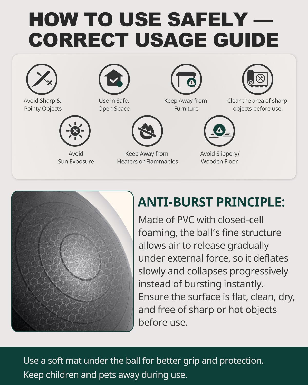 Trideer Yoga Ball for Exercise, Pregnancy & Birthing, 5 Sizes Exercise Ball for Physical Therapy, Stability, Fitness, Quick Pump Included