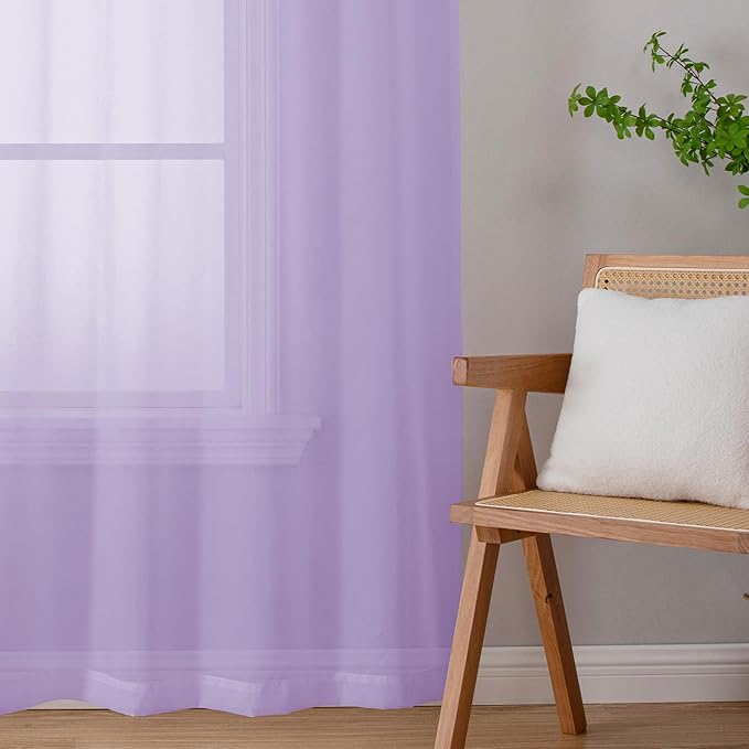 Chyhomenyc Sheer Lilac Curtains 90 inches Long 2 Panels, Light Filtering Soft Airy Solid Elegant Voile Window Treatment Drapes for Bedroom Living Room Wedding Party Decor, 42 Wx90 L Inches