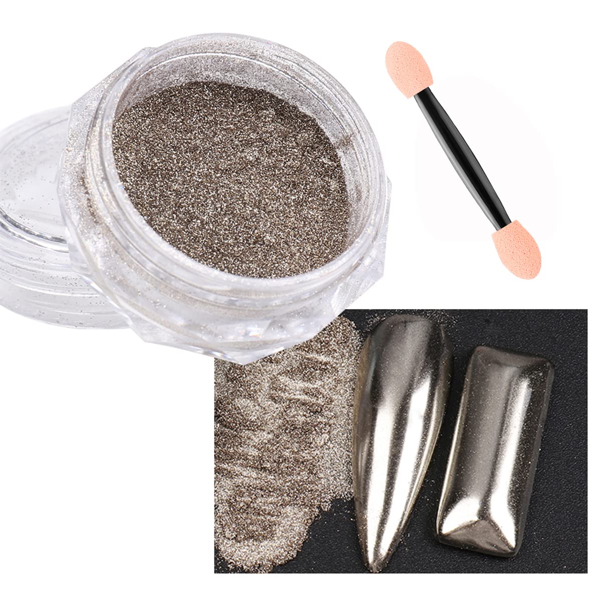 Magic Chrome Nail Powder Holographic Metallic Mirror Effect Silver Copper Black Brown Manicure Glitter Pigment for Nails Art Design, Chrome Powder for Gel Nails Decoration with Tools