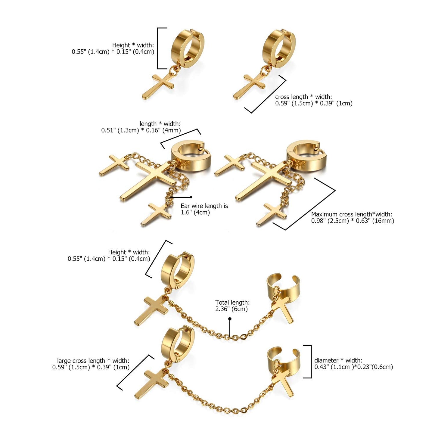 Aroncent 12 Pcs Women Cross Stud Earring Set Stainless Steel Zircon Ear Stud Pin Screw Back