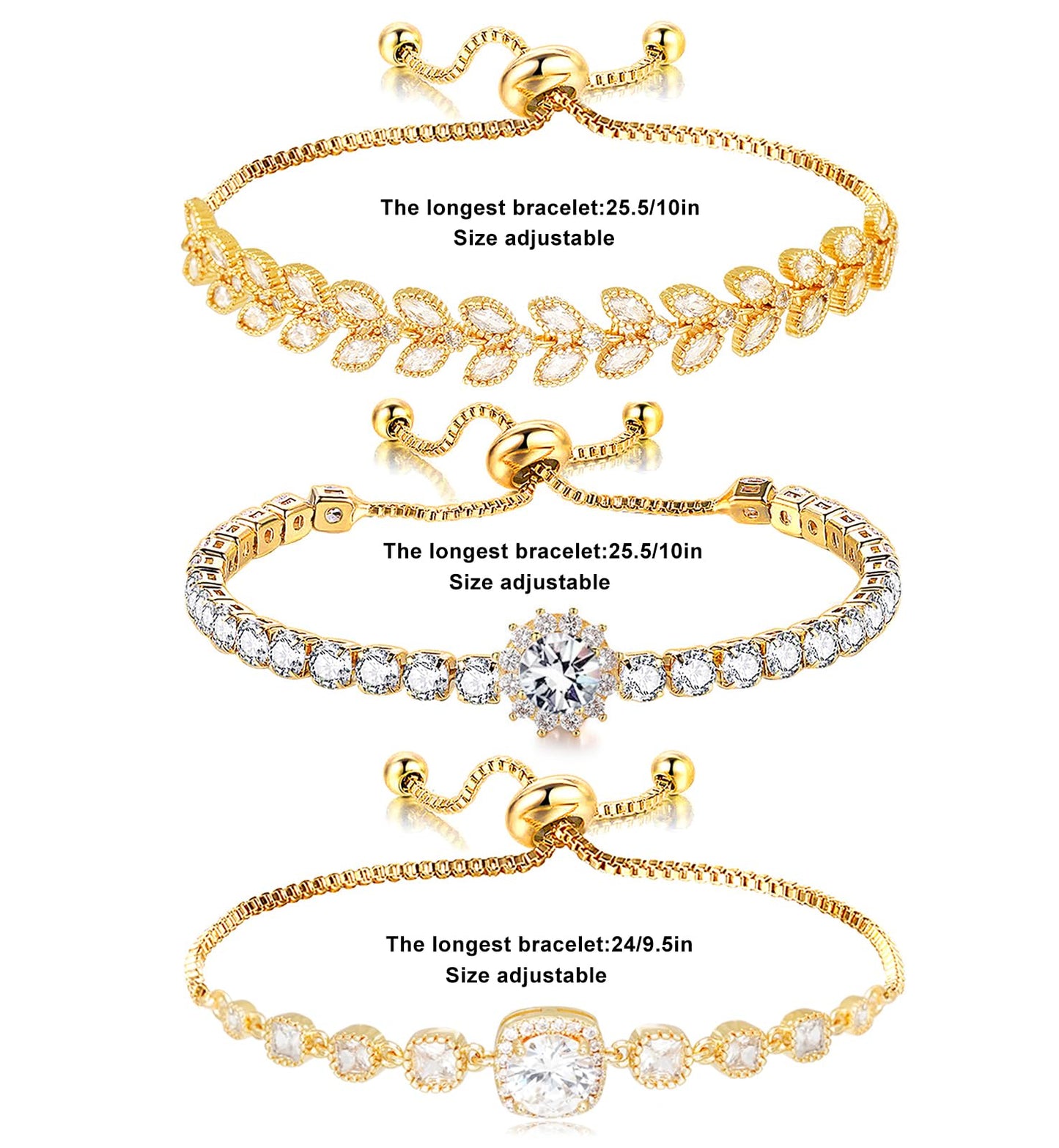 Wovanoo Tennis Bracelet for Women Cubic Zirconia Bracelets Adjustable Slider Bracelets Gold 02