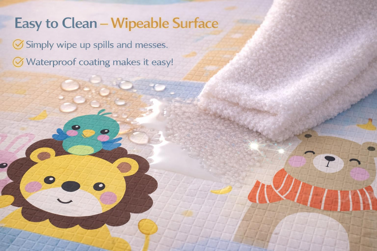 DAN&GO Extra Large Baby Play Mat, Foldable, Double-Sided, Beige, Non-Toxic XPE Material, Portable Activity Floor Mat for Babies 0-12 Months & Kids, Educational Design (Funny, 71 * 79 * 0.4)