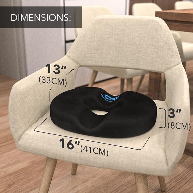 Everlasting Comfort Memory Foam Donut Pillow for Tailbone Pain Relief - Ergonomic Hemorrhoid Pillow for Sitting - Machine Washable, Anti-Slip - Ideal Donut Seat Cushion for Postpartum Pregnancy