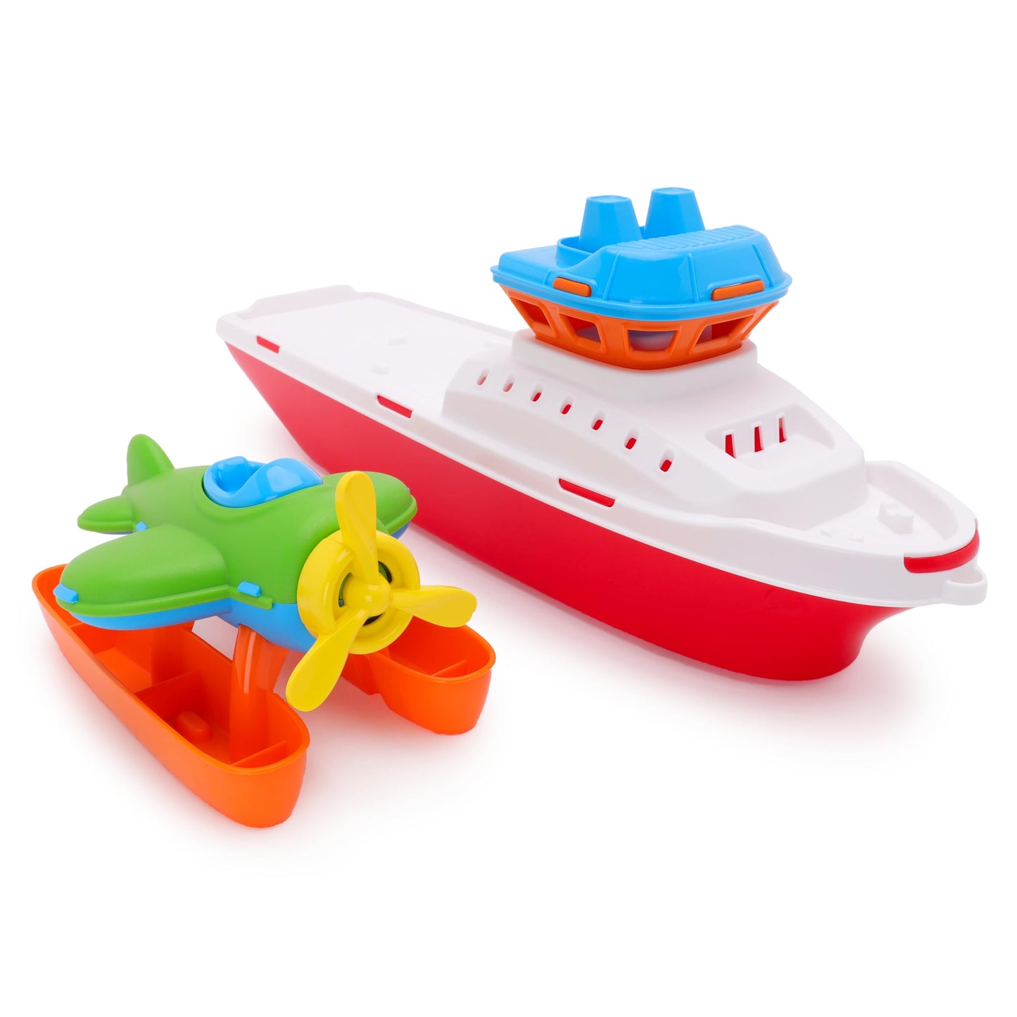 Toyland® 17" Floating Tugboat with Seaplane - Durable Water, Pool and Bathtub Toy for Kids 24 Months Plus - Non-Toxic & Easy Clean Plastic Boat