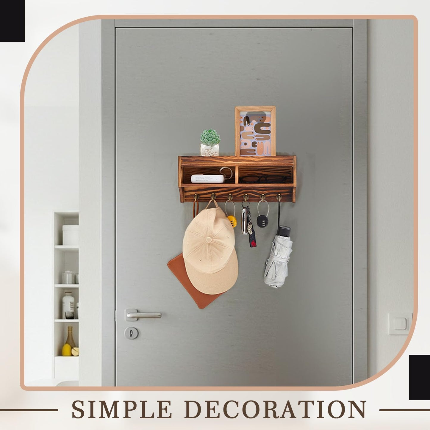 Colingmill Magnetic Key Holder for Wall Fridge Wooden Mail Organizer with 6 Key Hooks and Storage Box, for Fridge Apartment Essentials Dog Leash Holder Home Decor Rack Photo Album