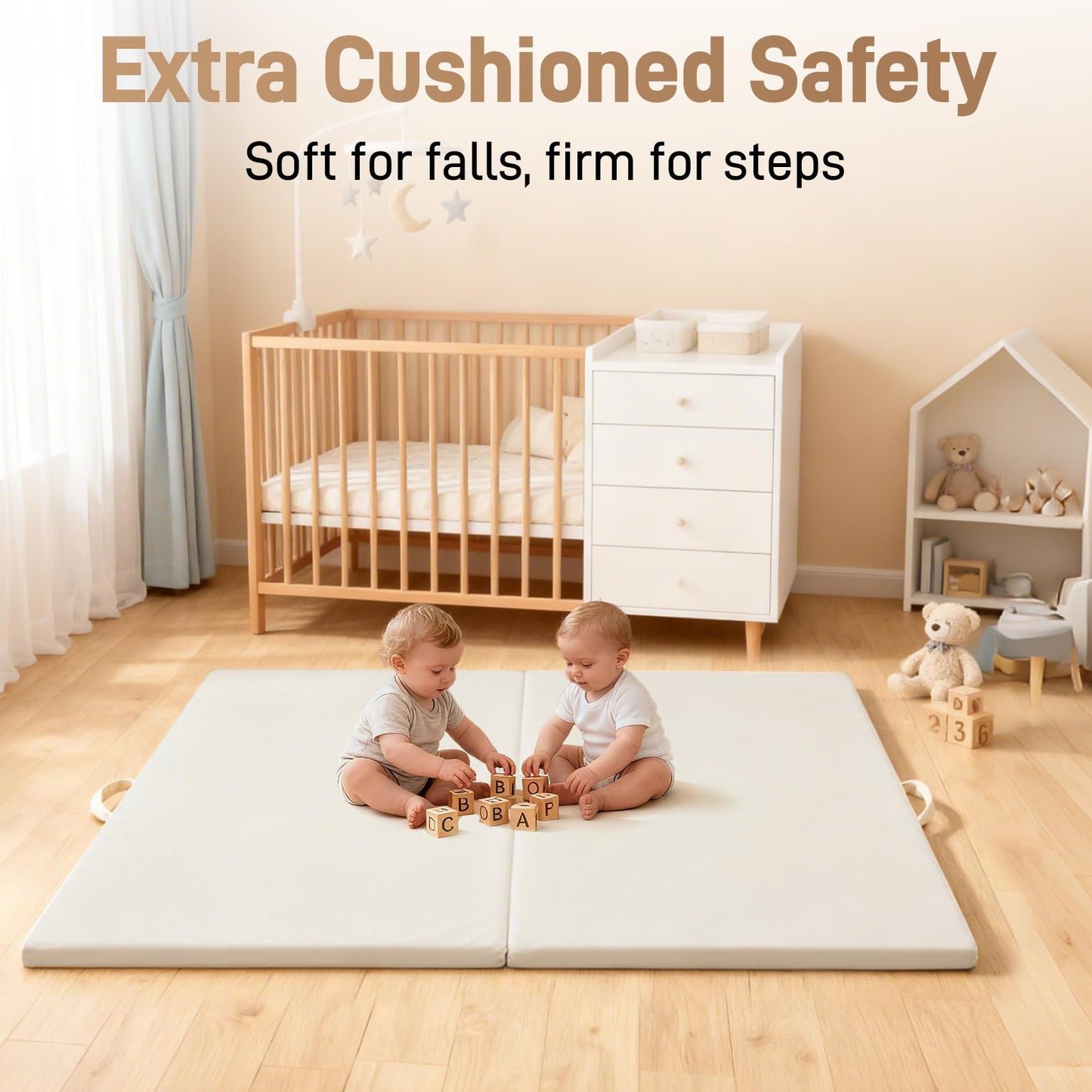 Bootuu Baby Play Mat for Floor 1.4" Thick Memory Foam 50x50 Playpen Mat for Toddlers Infant Kids with Non-Slip Backing Safe for Crawling, Water-Repellent Leather for Tummy Time, Tatami Style(Grey)