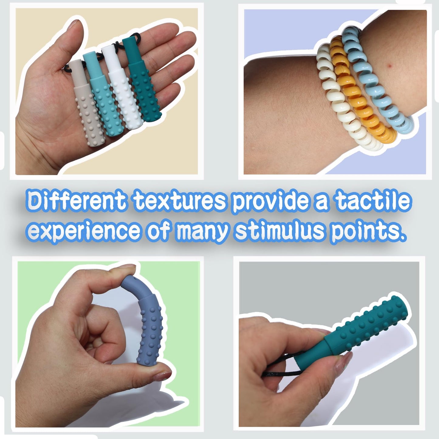 Stretchy Coil Bracelets Chewing Necklace for Kids Sensory, 18 Pack Chewy Necklace Sensory with Autism, ADHD, SPD, Silicone Stretch Sensory Chew Necklaces Bracelets Reduce Biting Stress and Anxiety