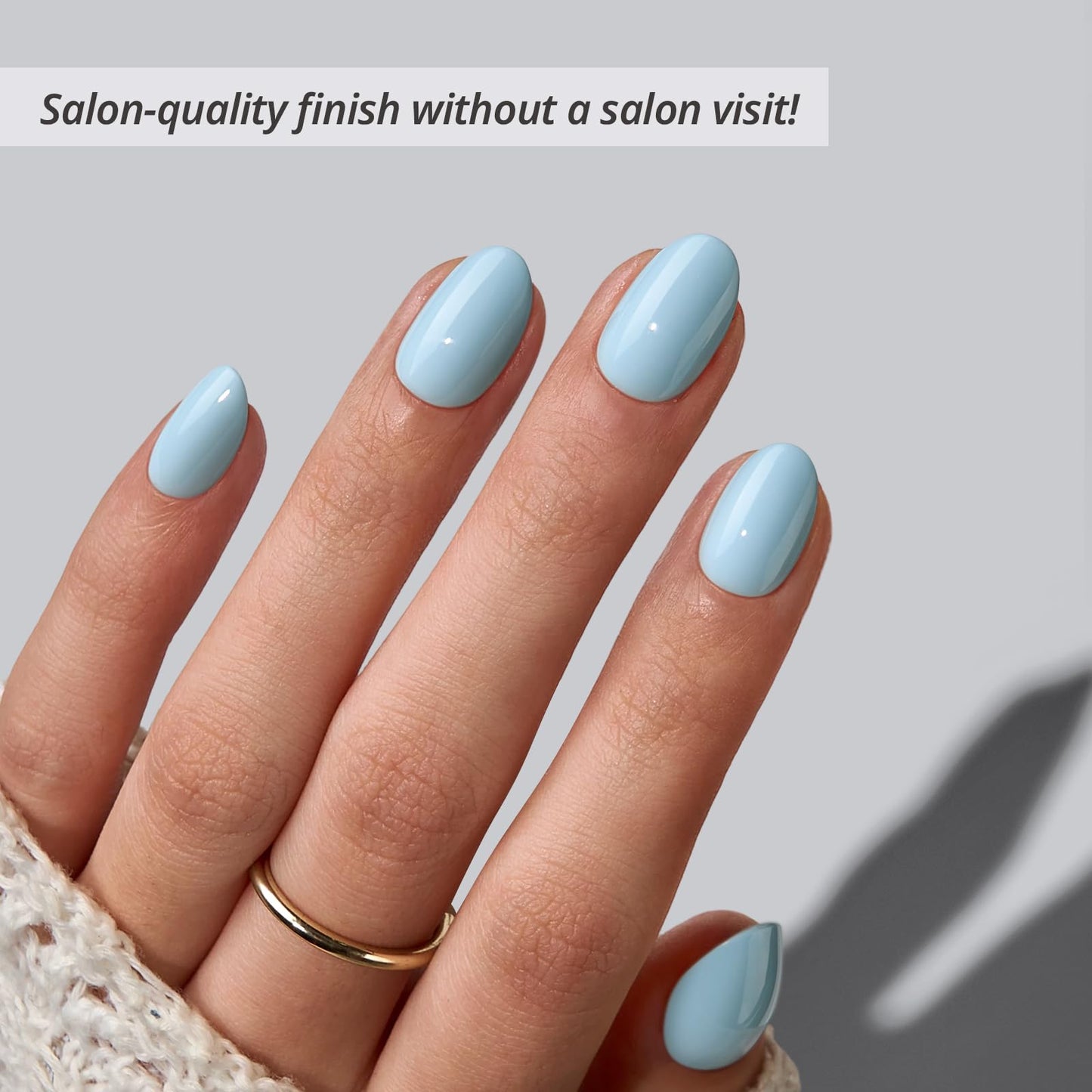 BTArtbox Extra Short Press On Nails - Sky Transition, Easy-to-Apply Light Blue Almond Press On Nails with Glue and Adhesive Tabs in 16 Sizes - 32 Nails All-in-One Kit