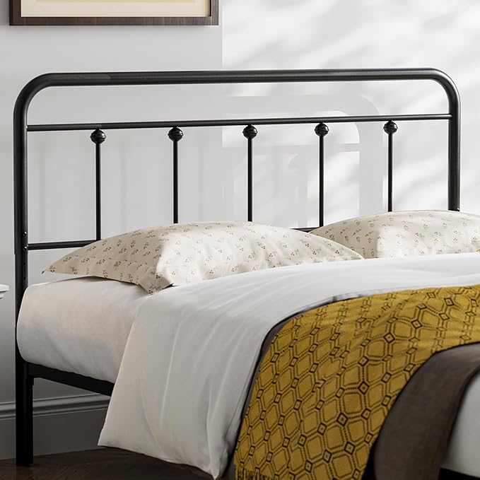 Queen Size Headboard with Black Metal Construction, Adjustable Height, Sturdy Farmhouse Wrought Iron Headboards Only