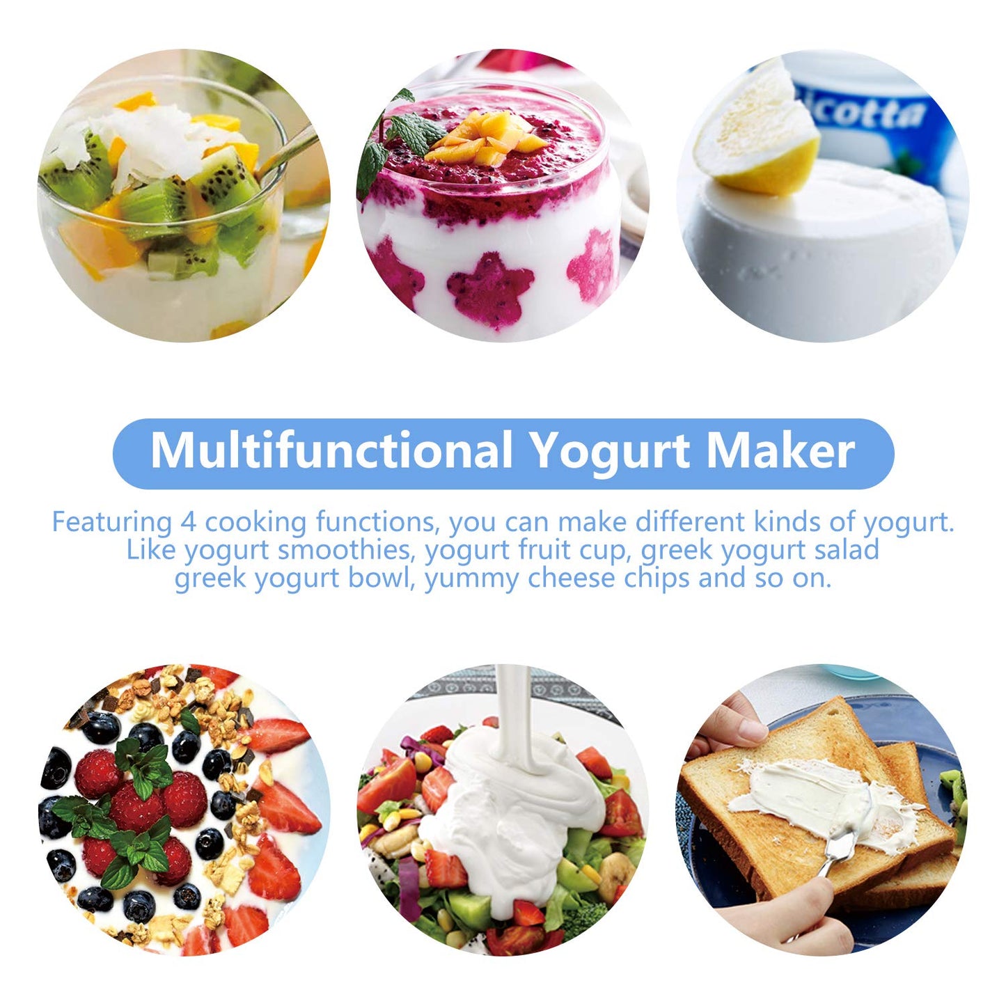 Bear Yogurt Maker, Greek Yogurt Maker Machine with Strainer and Timer Control, Stainless Steel Inner Pot, Automatic Digital with 2 Glass Jars 1 Quart for Home Organic Yogurt, Cheese, Fruit Wine