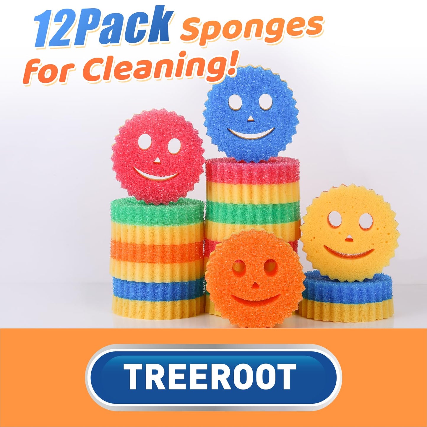 12 Colorful Smile Scrub Sponges, Temperature Controlled Dish Sponge, Double Sided Bulk Kitchen Sponges for Cleaning, Multi Functional Cleaning Sponge for Kitchen, Bathroom, Floor