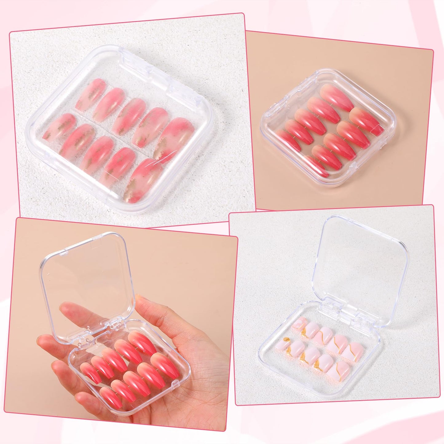 50pcs Press On Nail Storage Box with 180 Pcs Adhesive Double Sided Tape Clear Artificial Nail Display Case Acrylic Nails Boxes Press On Nails Packaging Box NailContainer for Salon Storage Display Art