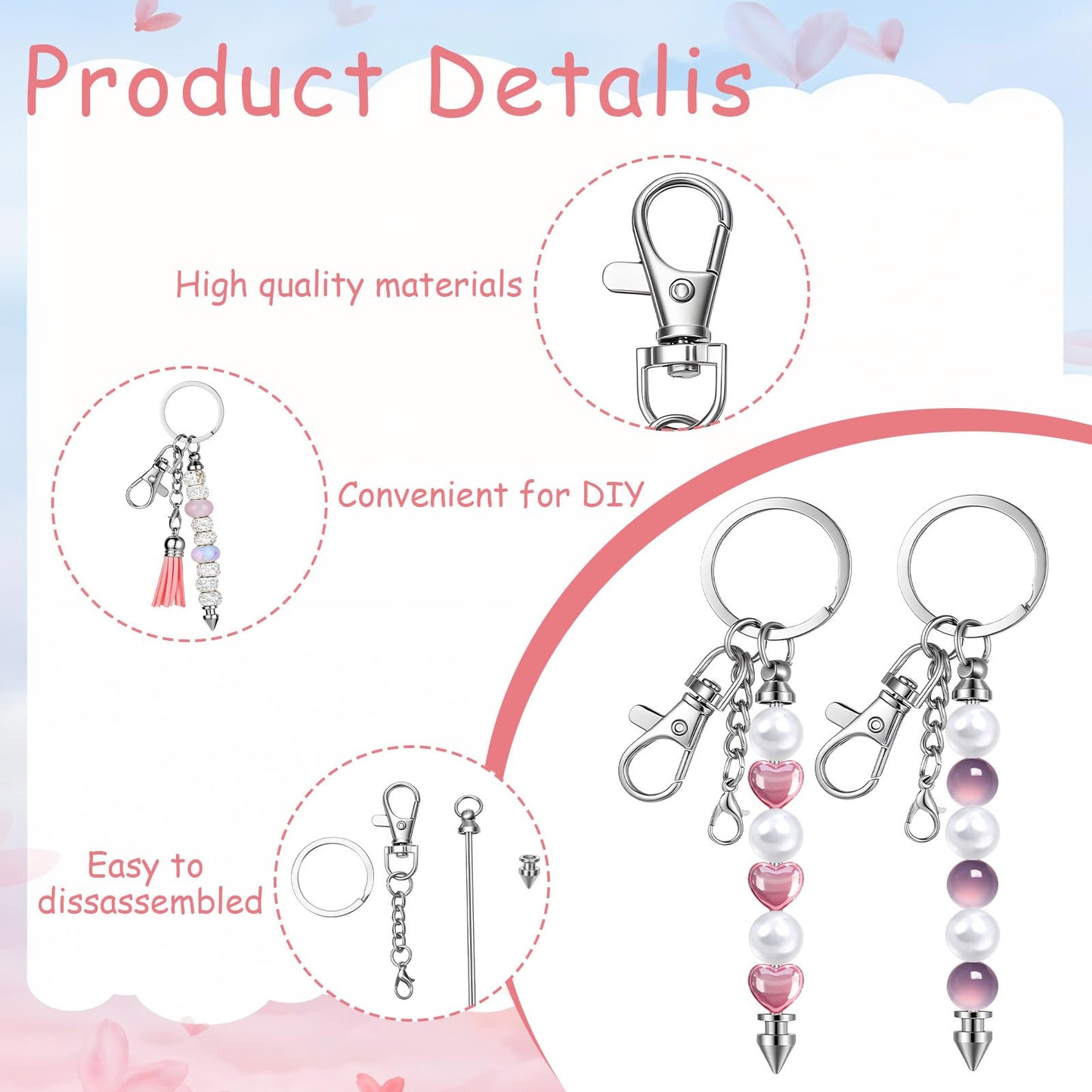 60 Pcs Beadable Keychains Bars with Tassel Silver Beads Keychain Making Kit DIY Blank Beaded Keychain with 36 Colorful Leather Tassel for Key Chain Making Supplies Jewelry Mak ing Gift
