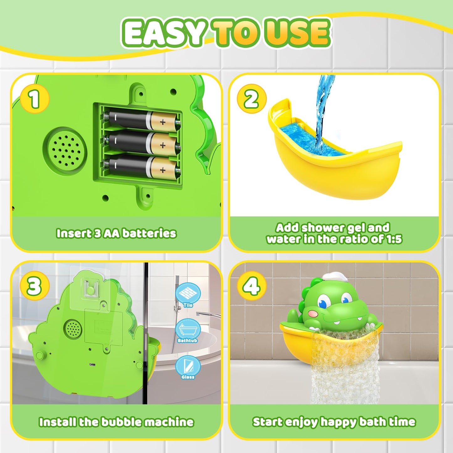 Bath Toys,Light-Up Bath Bubble Machine Automatic Bubble Maker Bathroom Toy for Kids Ages 1-3 4-8 Toddler Bathub Toy Easter Basket Stuffers Dinosaur Toys for Kids 3-5