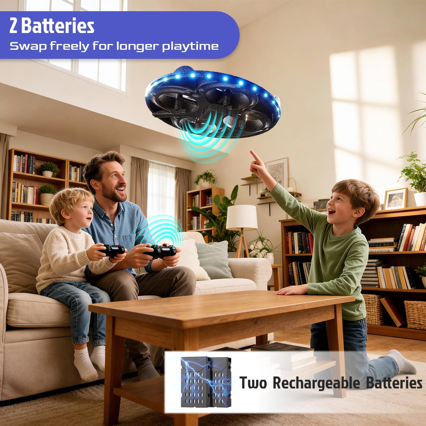 Foam UFO Drone - RC Plane with Radiant LED Lights, Easy Remote Control Airplane for Beginners, Auto Hover & 360° Flips, 2 Batteries for 15 Mins Flight, Indoor & Outdoor Toy Gift (red)