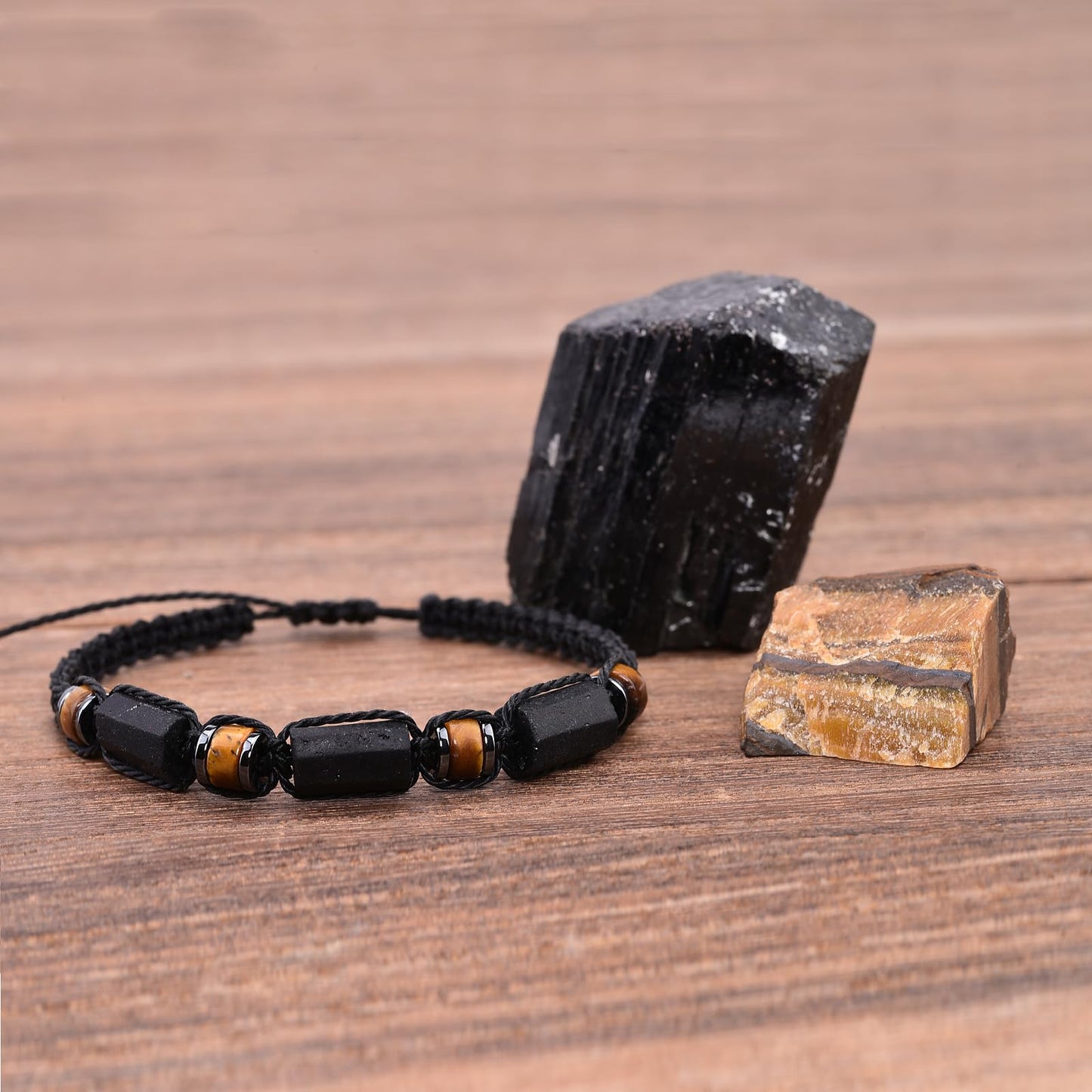 Senxilk Black Tourmaline Bracelet,Tiger eye and Hematite Protection Bracelet for Men Teens Boys Gift Ideas Handmade Wax Rope Braided Adjustable