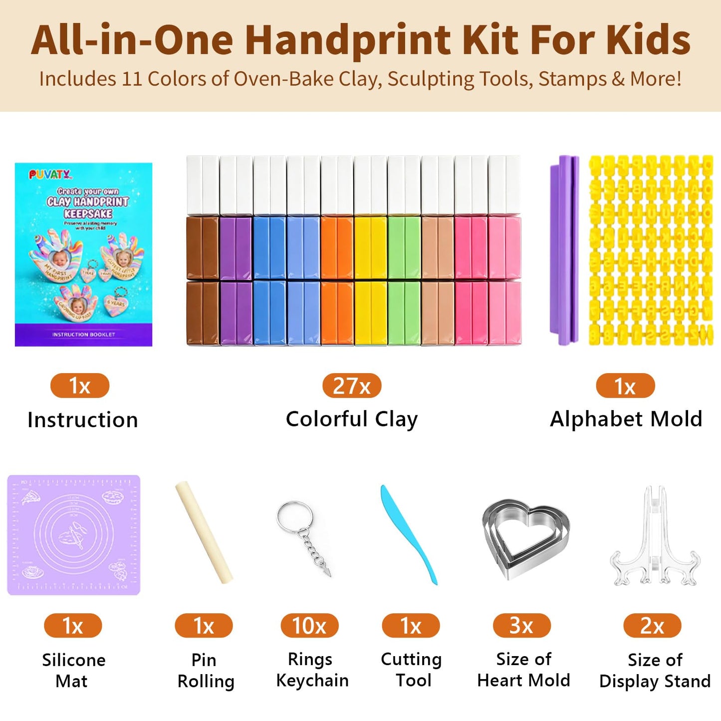 Clay Hand Casting Kit for Family Crafts – Oven Bake Polymer Clay Arts & Crafts, DIY Handprint Keepsake Frame for Kids Teens & Adults, Creative Projects for Everyone Gifts from Children, Ages 5-14