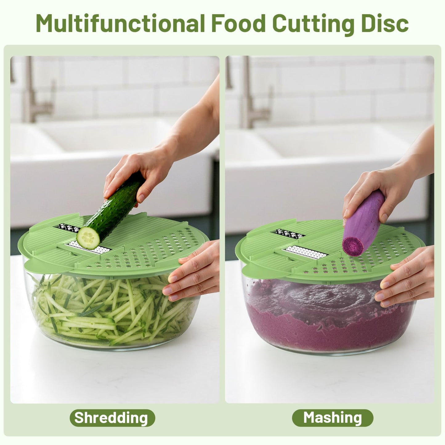 SmartTrends Salad Spinner, 5.3 QT Lettuce Spinner with Strainer, Fruit Cleaner with 4 Replaceable Blade for Shredding, Slicing and Pureeing, Salad Washer & Dryer for Quick Washing (Green)