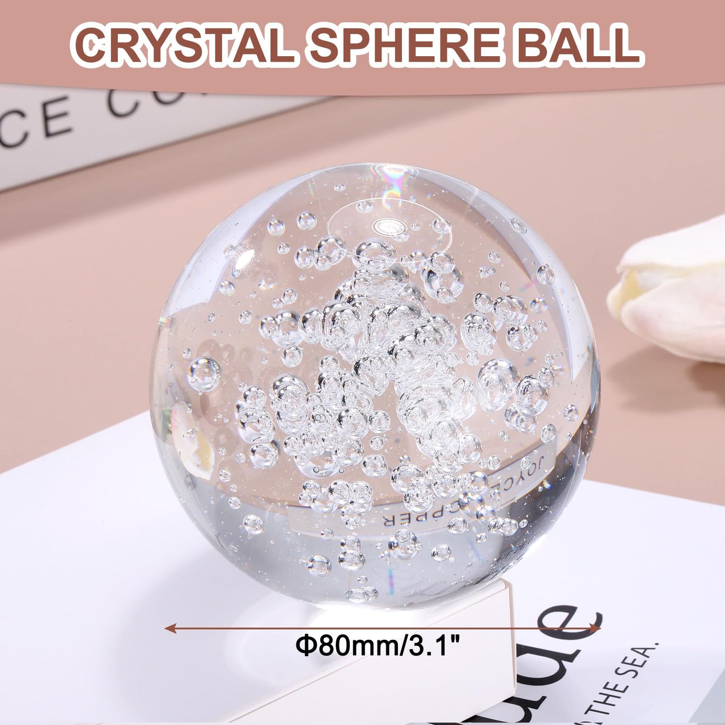 uxcell 80mm/3.1" Crystal Sphere Ball Bubble Glass Solid Decorative Sphere Crystal Ball Prop Ornament for Feng Shui Divination Fortune Telling Tabletop Fountain Decoration, Clear
