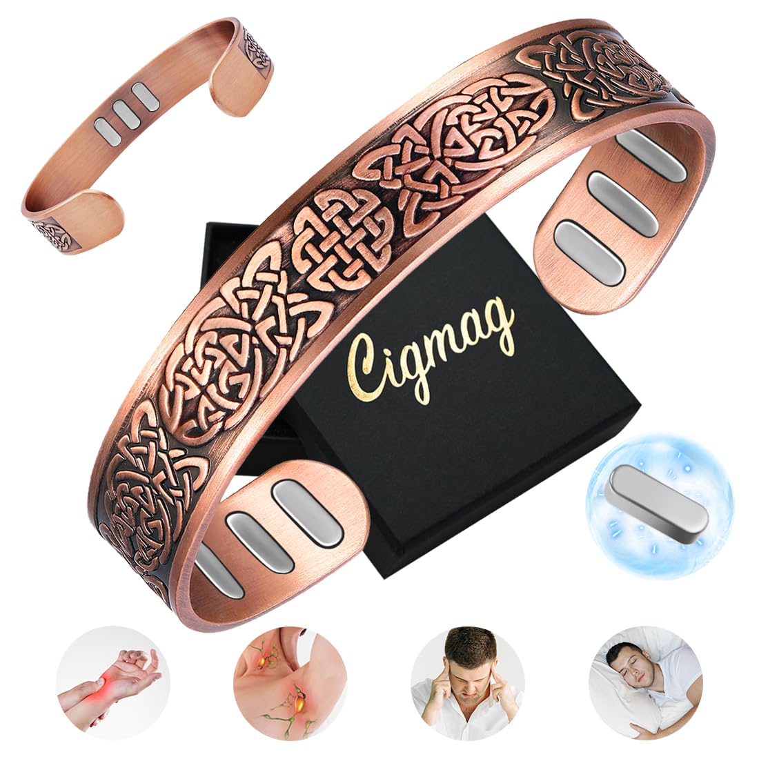 Cigmag Copper Bracelet for Men, with Powerful 9X 5000 Gauss Magnets, Adjustable Solid Pure Copper (Celtic Knot 1)