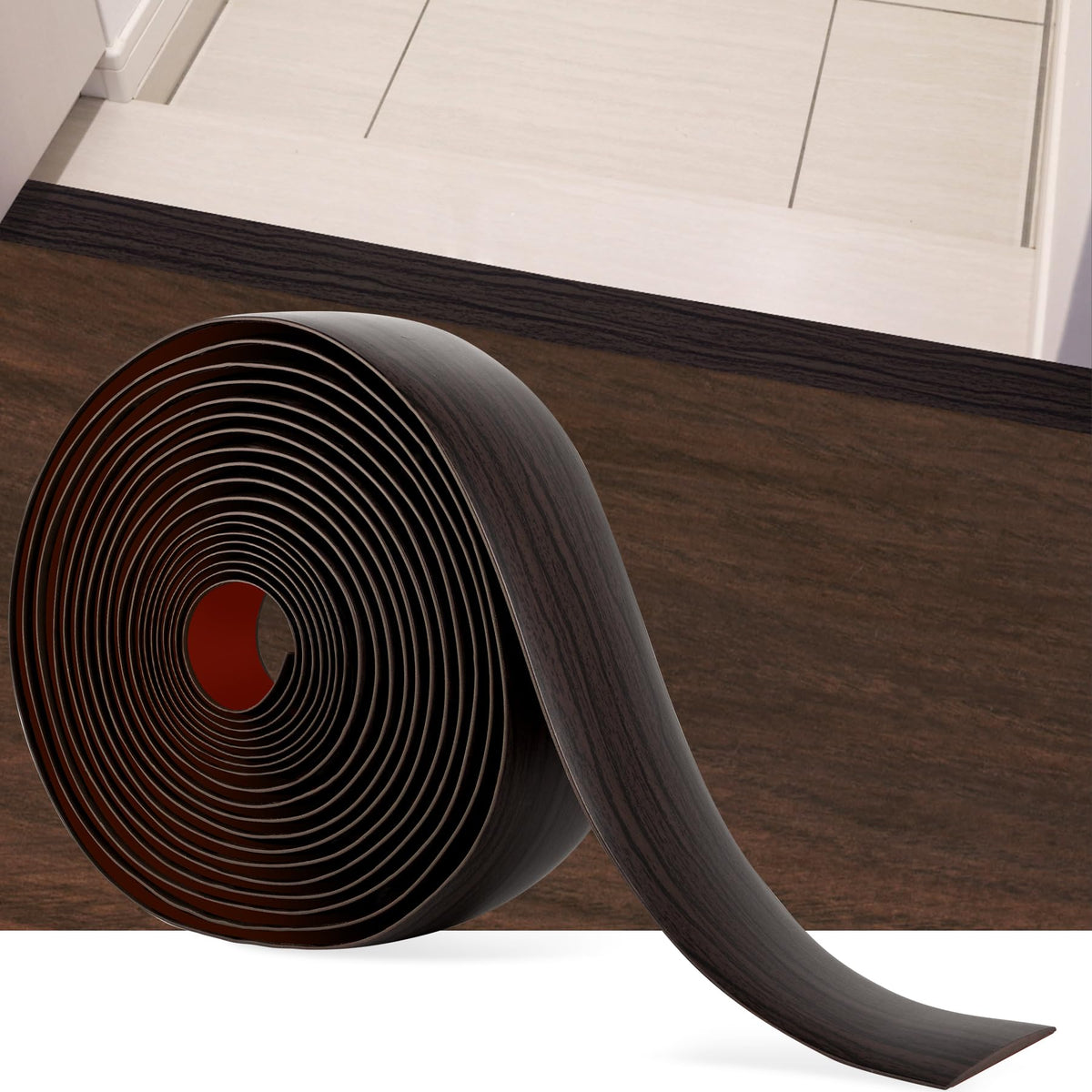 20Ft Floor Transition Strip Self Adhesive Vinyl Cover Floor Strip Flat Divider Transition Strip Wood Grain Design for Laminate Floor Gaps and Doorway Transitions