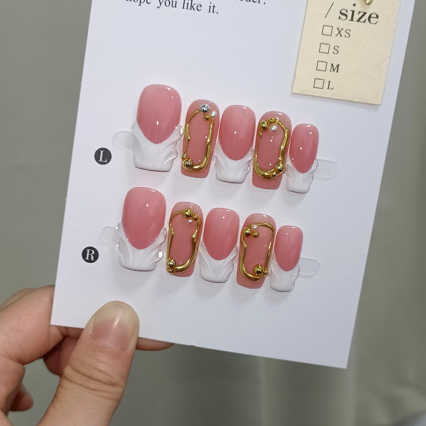 TENPAL Sheer Handmade French Tips Press on Nails Long Square 3D Embossed White Tip Nude Pink Fake Nails for Parties Daily Modern Minimalist Glossy False Nails for Women Gifts 10pcs(M)