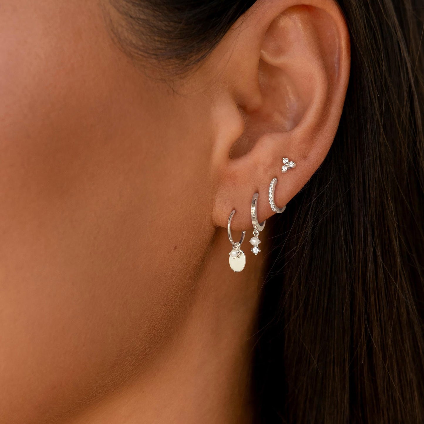 SELFROSE Silver Earrings Stack for Women, Small Silver Hoop Earrings Set Unique Statement Earring Stack Cute Huggie Hoop Earring Stack Fashion Womens Silver Jewelry