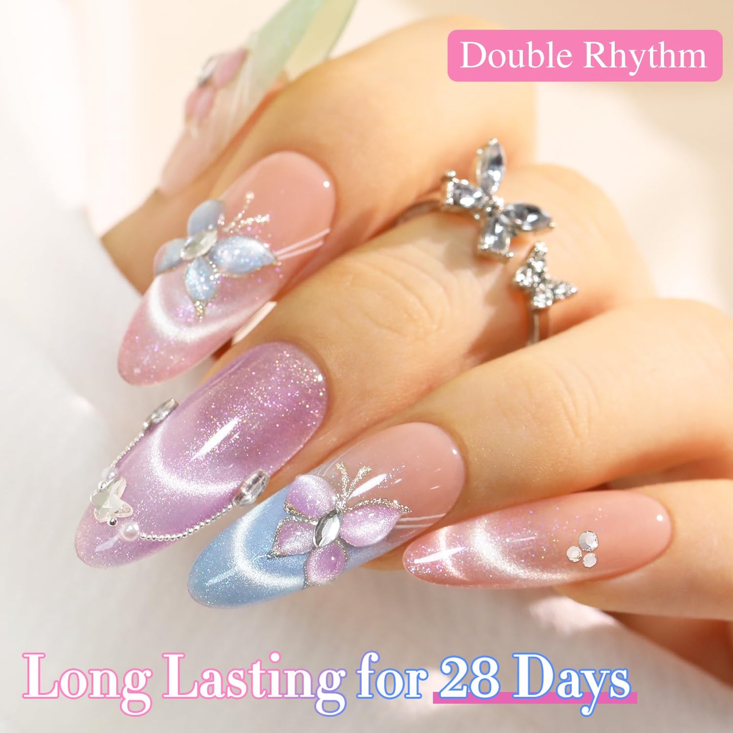 Double Rhythm 6 Colors Cat Eye Gel Polish Set Shimmer Glitter with Magnet Holographic Reflective Magnetic UV Nail Art Kit (6-Kit-48)