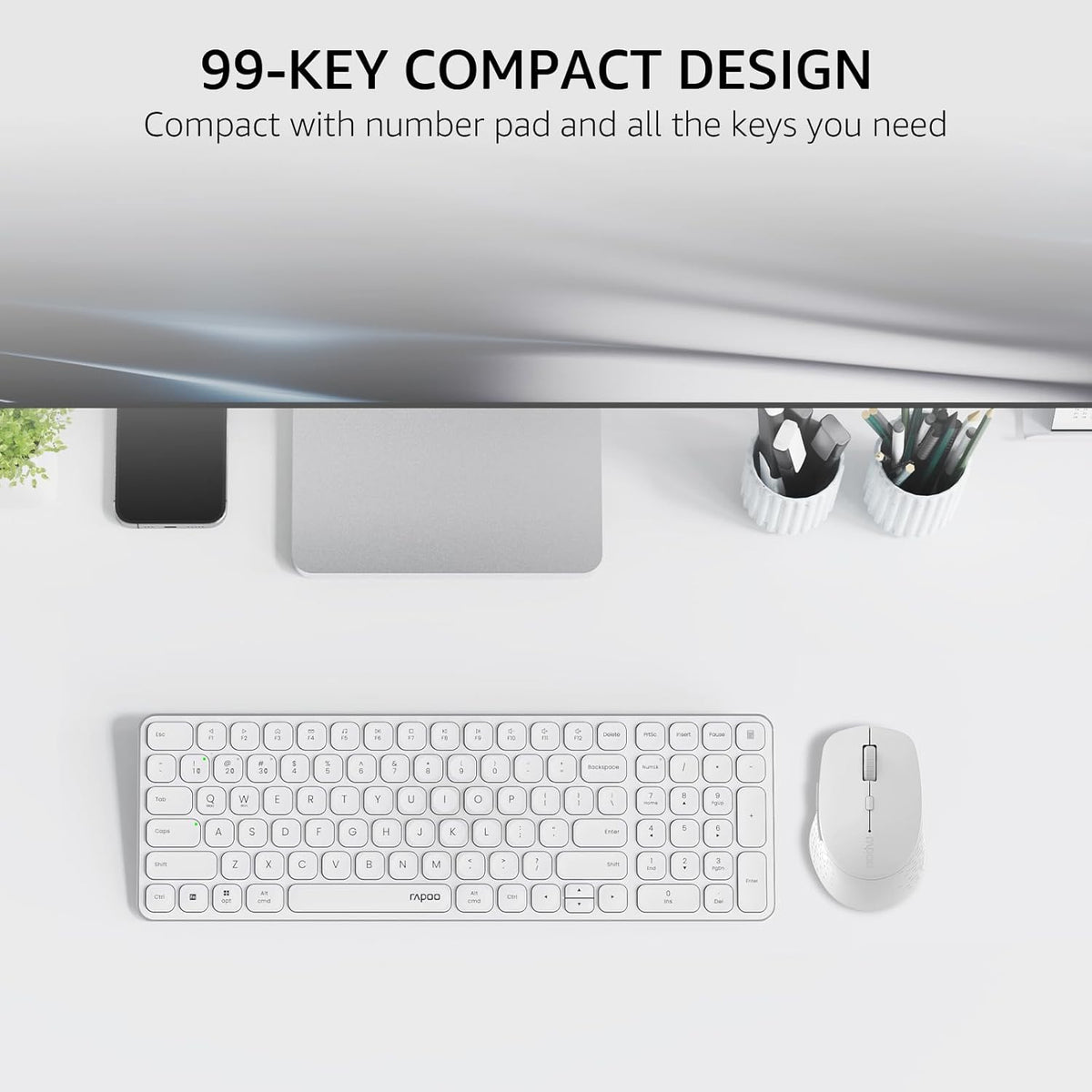 Rapoo 9360M Wireless Keyboard and Mouse Combo, Blade-Series E9310M 99-Key Ultra-Thin Keyboard and M300G Silent Mouse, Support 4 Devices, Quiet, Compact, Battery Powered, for Windows/Mac/Linux/Chrome