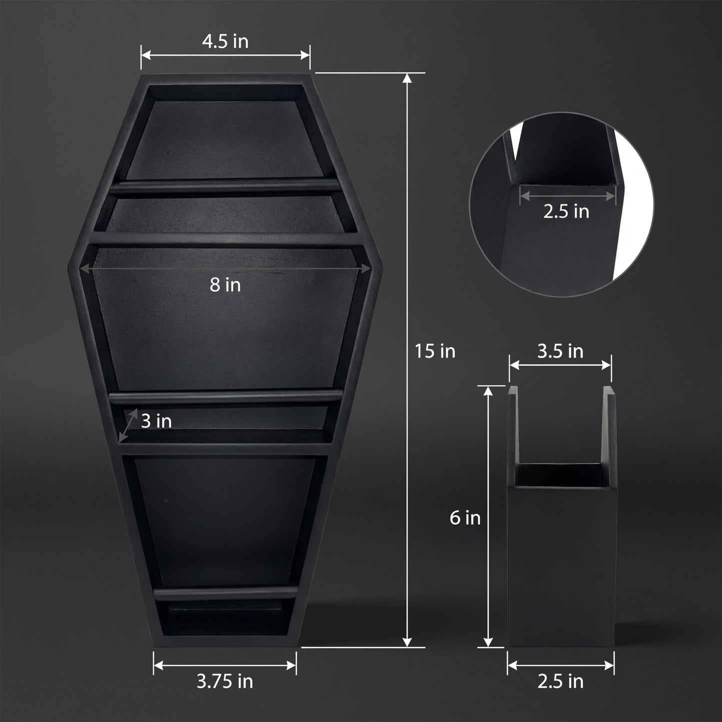 MANNY'S MYSTERIOUS ODDITIES Coffin Shelf Gothic Makeup Organizer Set with Brush Holder & Gift Box, Gothic Decor Accent for Glam Vanity or Spooky Gifts Display - 15 Inches by 8 Inches