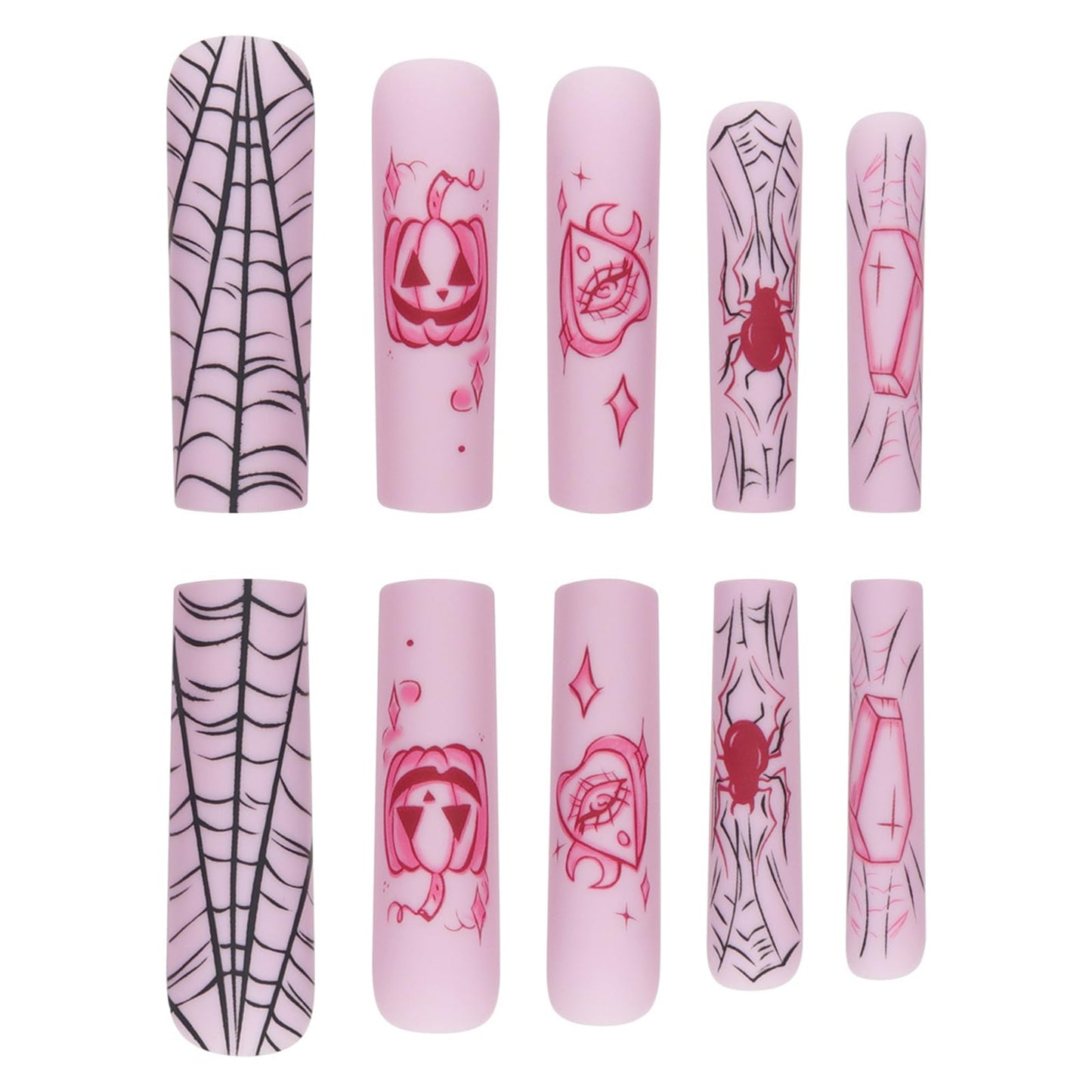 Press on Nails Extra Long - Aegenacess Square Press On Nails with Spooky Pumpkin Spider Web, Light Purple Matte Fake Nails with Glue Sticker, Handmade 24 pcs Stick On Nails False Nail in 12 Sizes