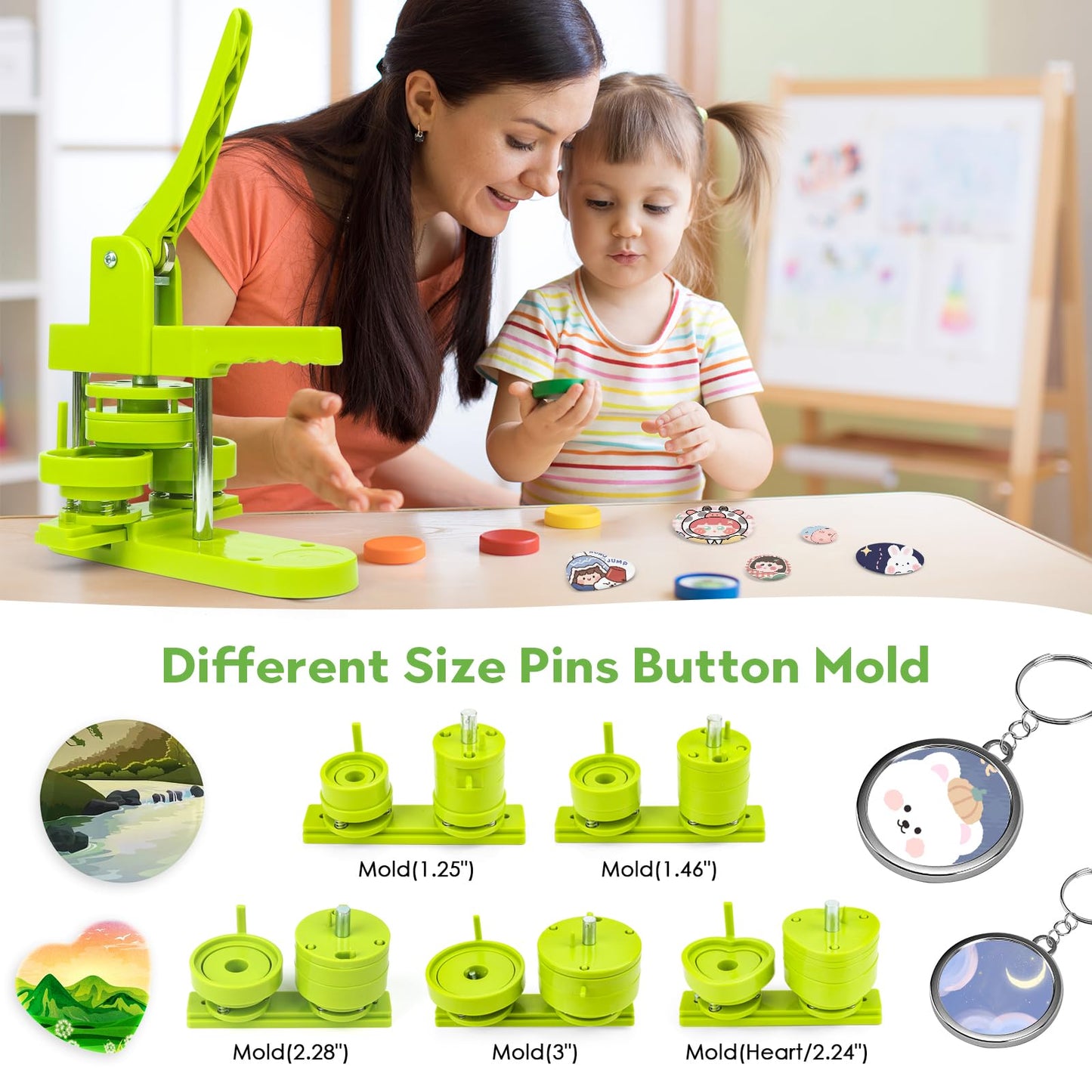 Heart Shaped Button Maker Interchangeable Die Mold 58 MM for Slide Rail Button Maker Machine Button Part Supplies Accessories for Pin Press Machine