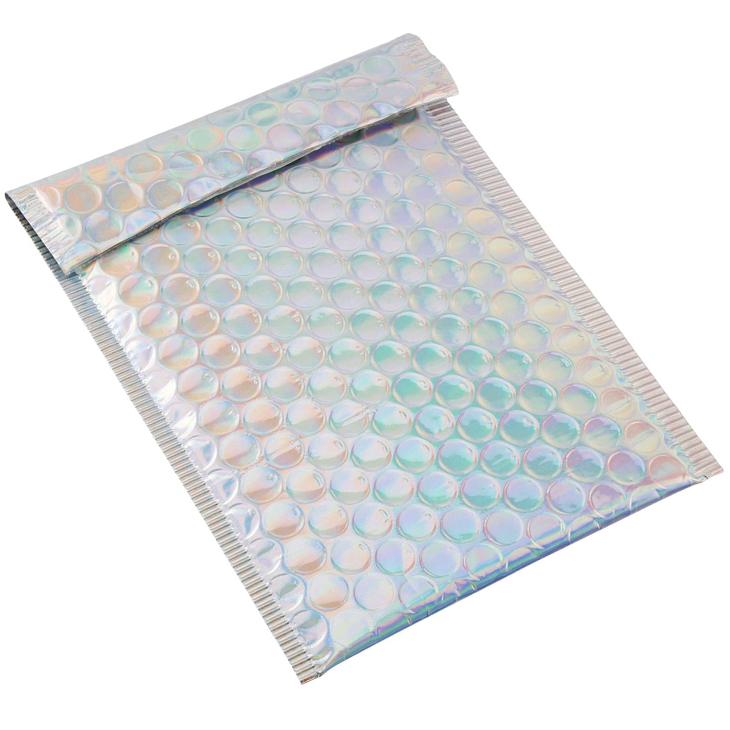 HOIGON 100 PCS 5 x 6 Inch Silver Metallic Bubble Mailers, Foil Glitter Poly Padded Mailing Cushion Envelopes, Holographic Self Seal Adhesive Shipping Bags for Mailing, Packing