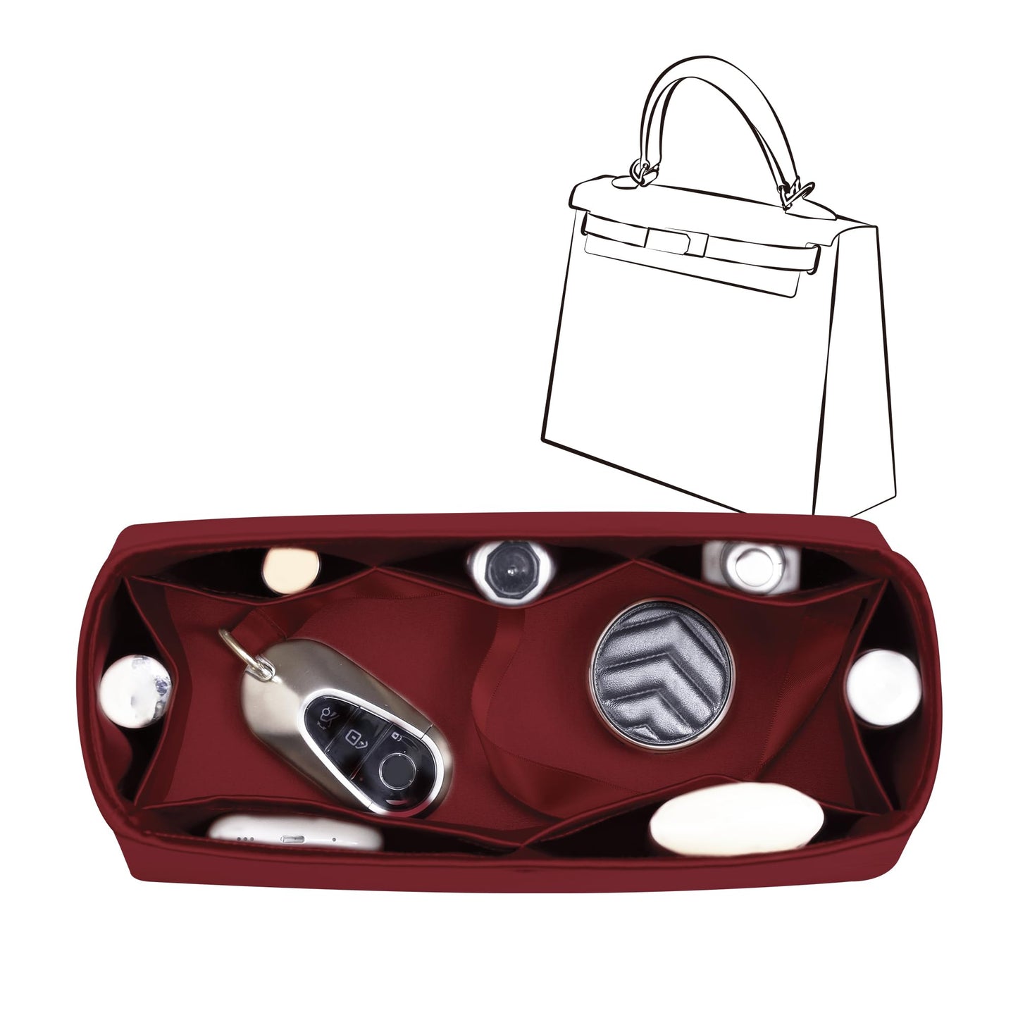 JLYZ Moon Fits for Kelly 25 Bag Insert,Premium Silk Purse Organizer Insert, Smooth Touch & Lightweight，Luxury Handbag Organizer with Gift Box Fits For Hermes(Kelly 25 Retourne,Rouge H)