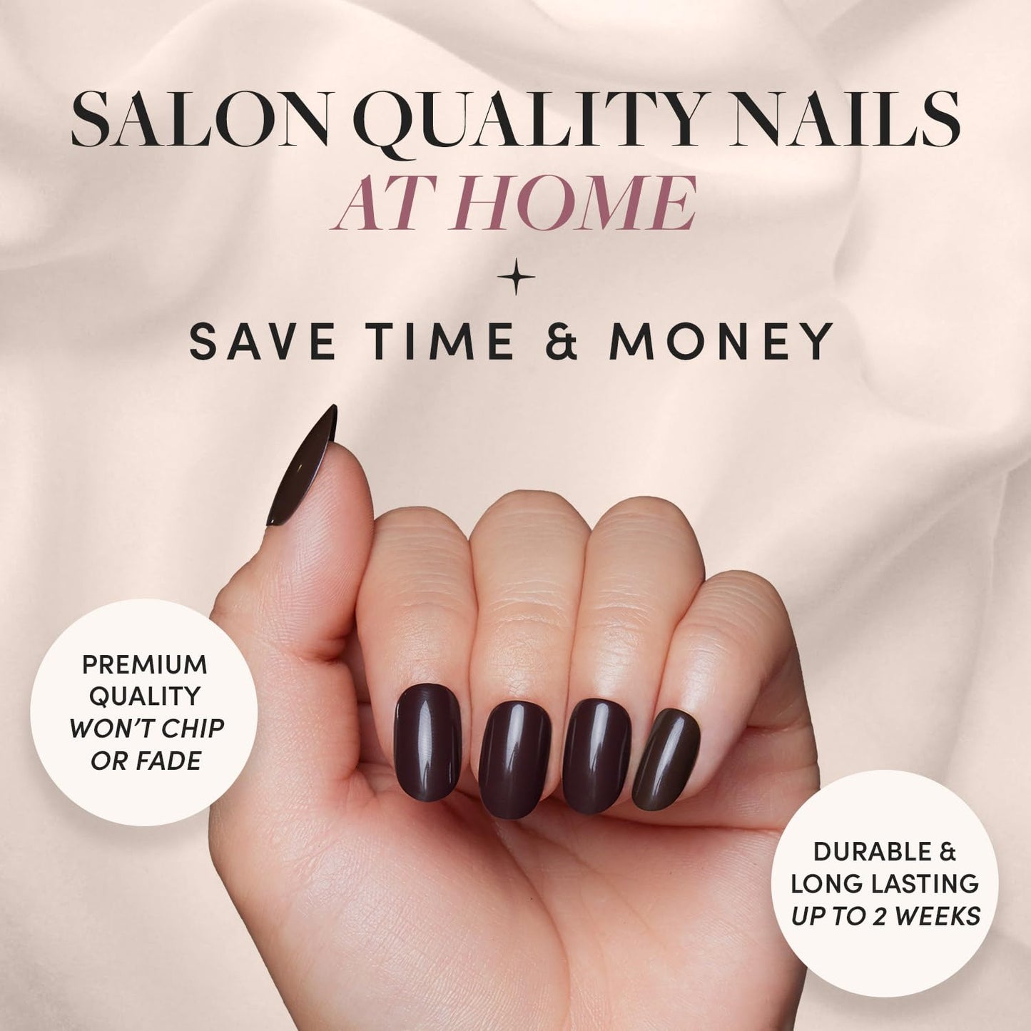 Glamnetic Press-On Nails - Bark Brown | Dark Brown Short Round False Nails | 15 Sizes - 30 Nail Kit with Glue and Remover