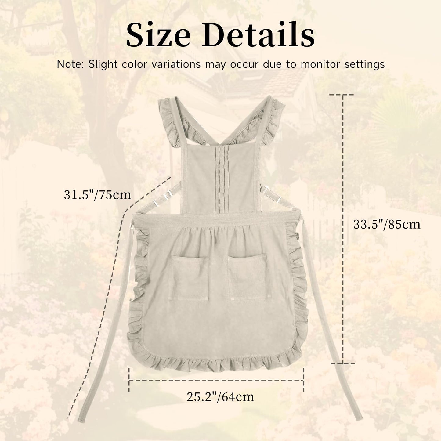 Vintage Ruffle Apron for Women with Pocket, Frilly Kitchen Cooking Waitress Maid Costume Skirt Style（Beige）