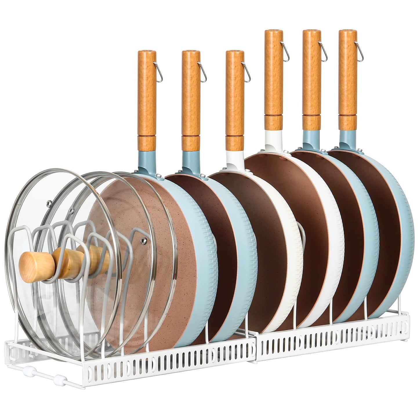 ROOHUA Pot Rack Organizer -Expandable Pot and Pan Organizer for Cabinet,Pot Lid Organizer Holder with 10 Adjustable Compartment for Kitchen Cabinet Cookware Baking Frying Rack
