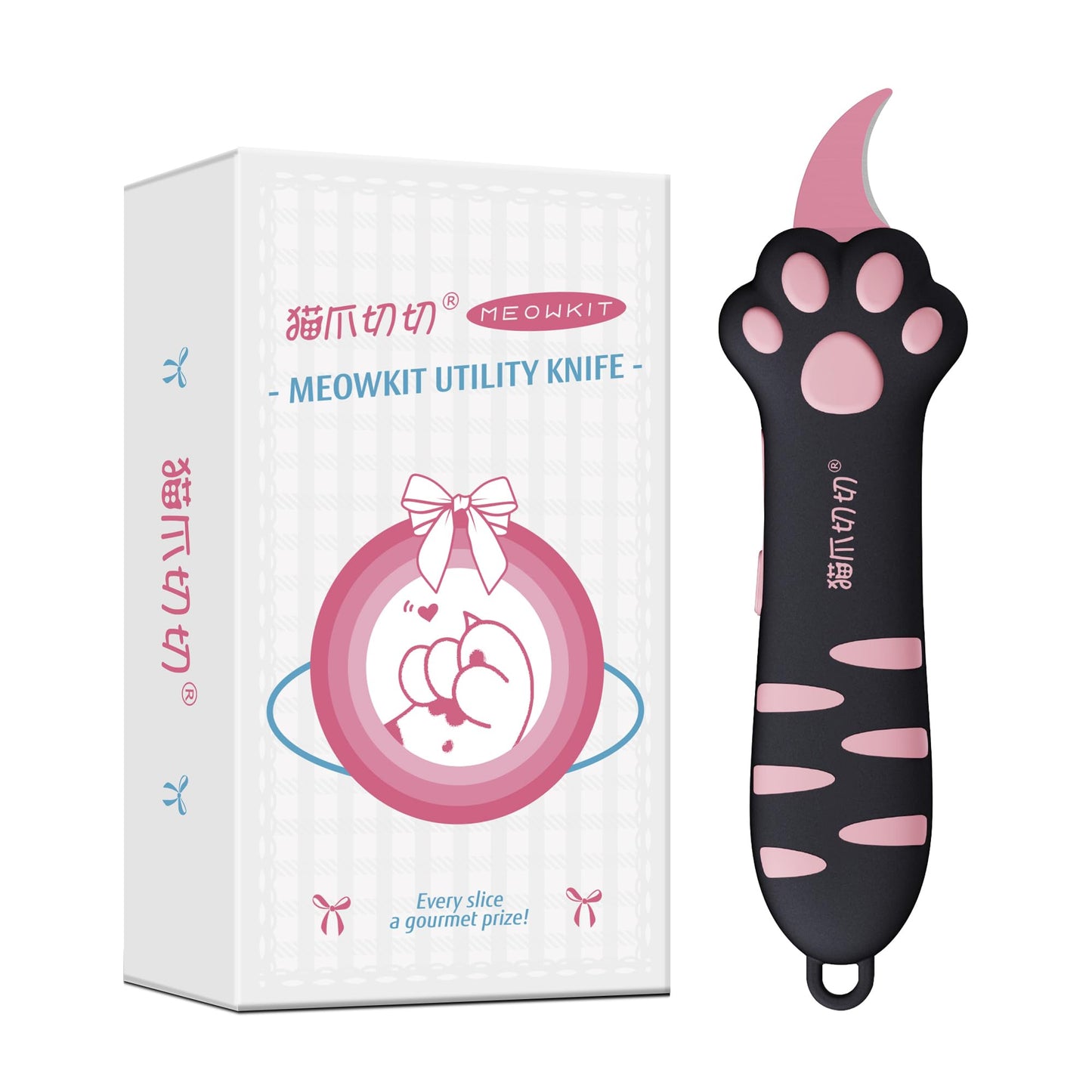 MEOWKIT Cat Paw Box Cutter Retractable with Cat Paw Handle, Multifunctional Knife Set (Black)