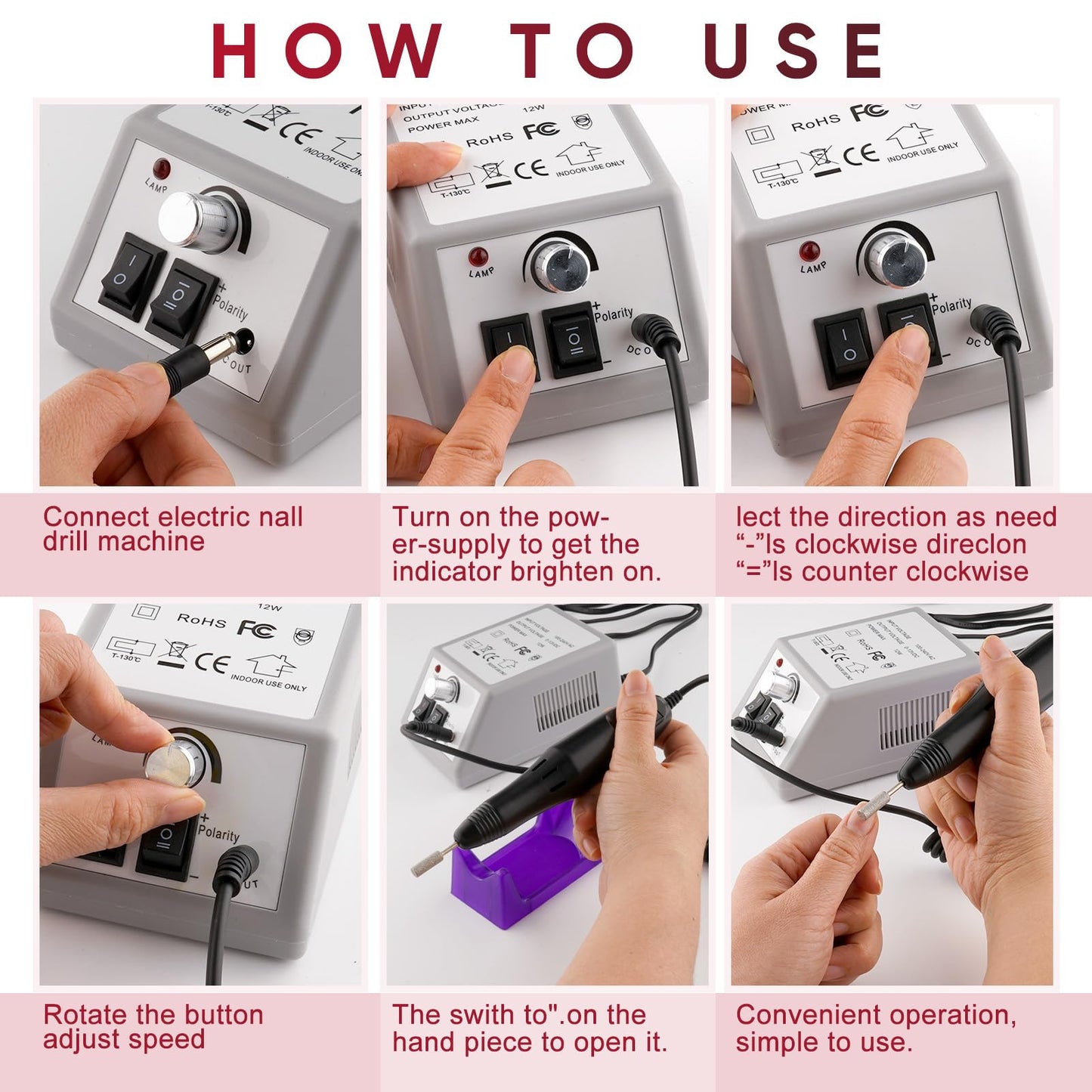 Electric Nail Drill Machine Professional Nails File Kit for Acrylic Nail Gel Dip Powder Art Shape Remover Tool Polisher Grinder Low Noise Manicure Pedicure Set with 156pcs Sanding Bands (Grey)