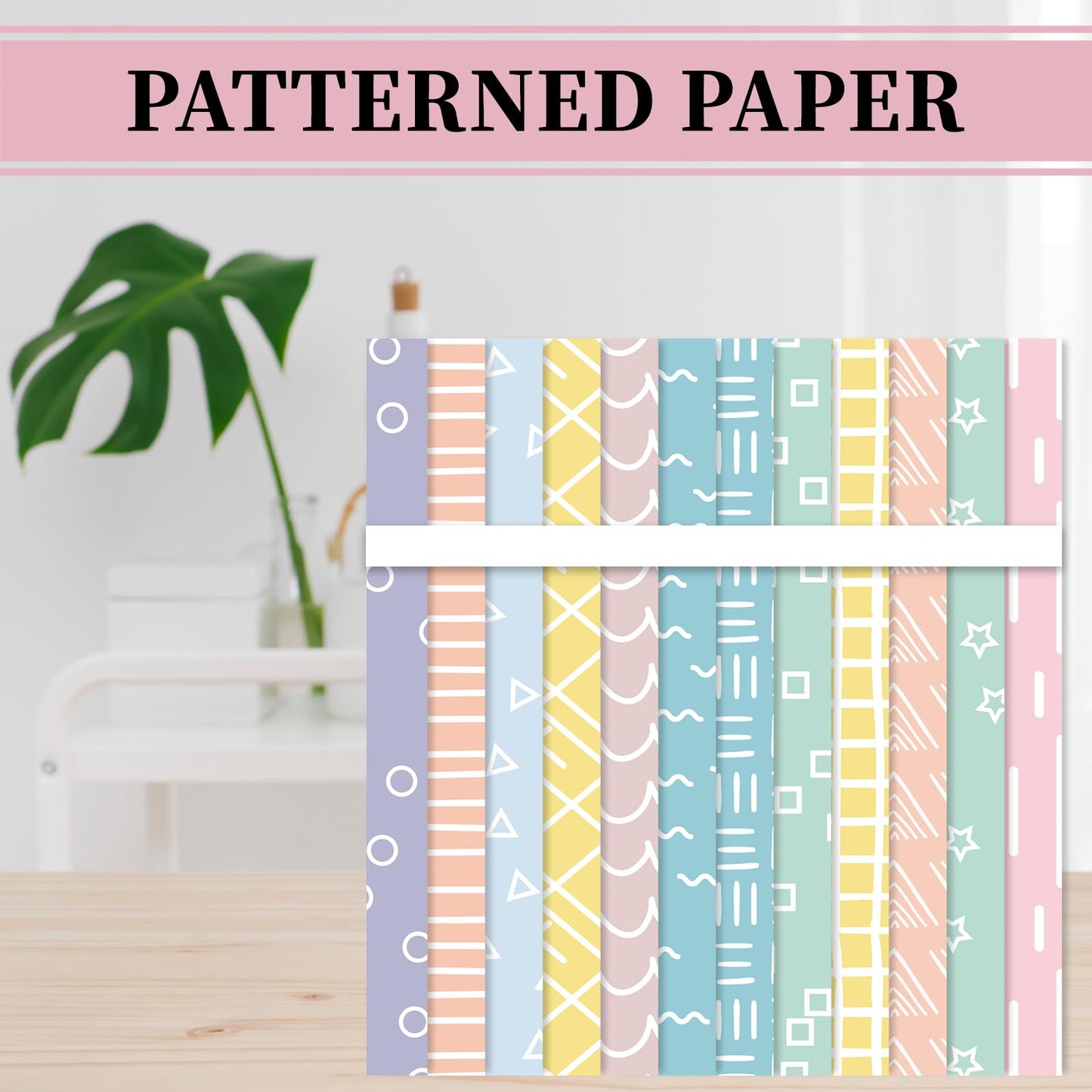 Whaline 60 Sheets Pastel Doodle Pattern Paper Stripe Wave Star Double Sided Scrapbook Specialty Paper for Spring DIY Crafts Card Making, 5.5 x 8.3 Inch