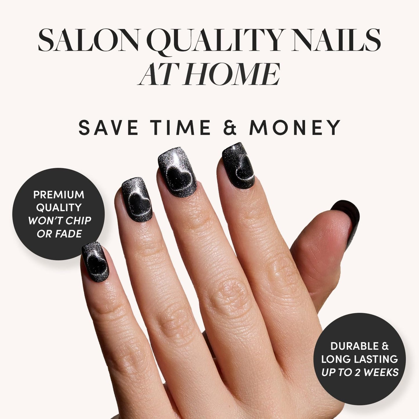 Glamnetic Press-On Nails Bundle - Midnight Romance, Jet Black & Red Bottom | Squoval Black Fake Nails with Magnetic Cat-Eye Design | Squoval Black Fake Nails with a Glossy Finish | Red Acc
