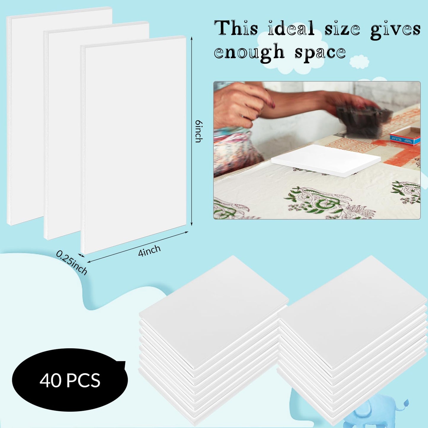Frienda 40 Pcs 4"x6" Rubber Carving Blocks Linoleum Block Stamp Making Kit Soft Rubber Carved Brick for Stamp Maker Printmaking Supplies Craft Project(White)