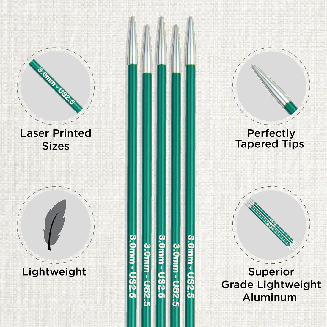 KnitPro Zing Starter Double Pointed Needle Set 6" (15cm) | 5 US Sizes (0 to 6)