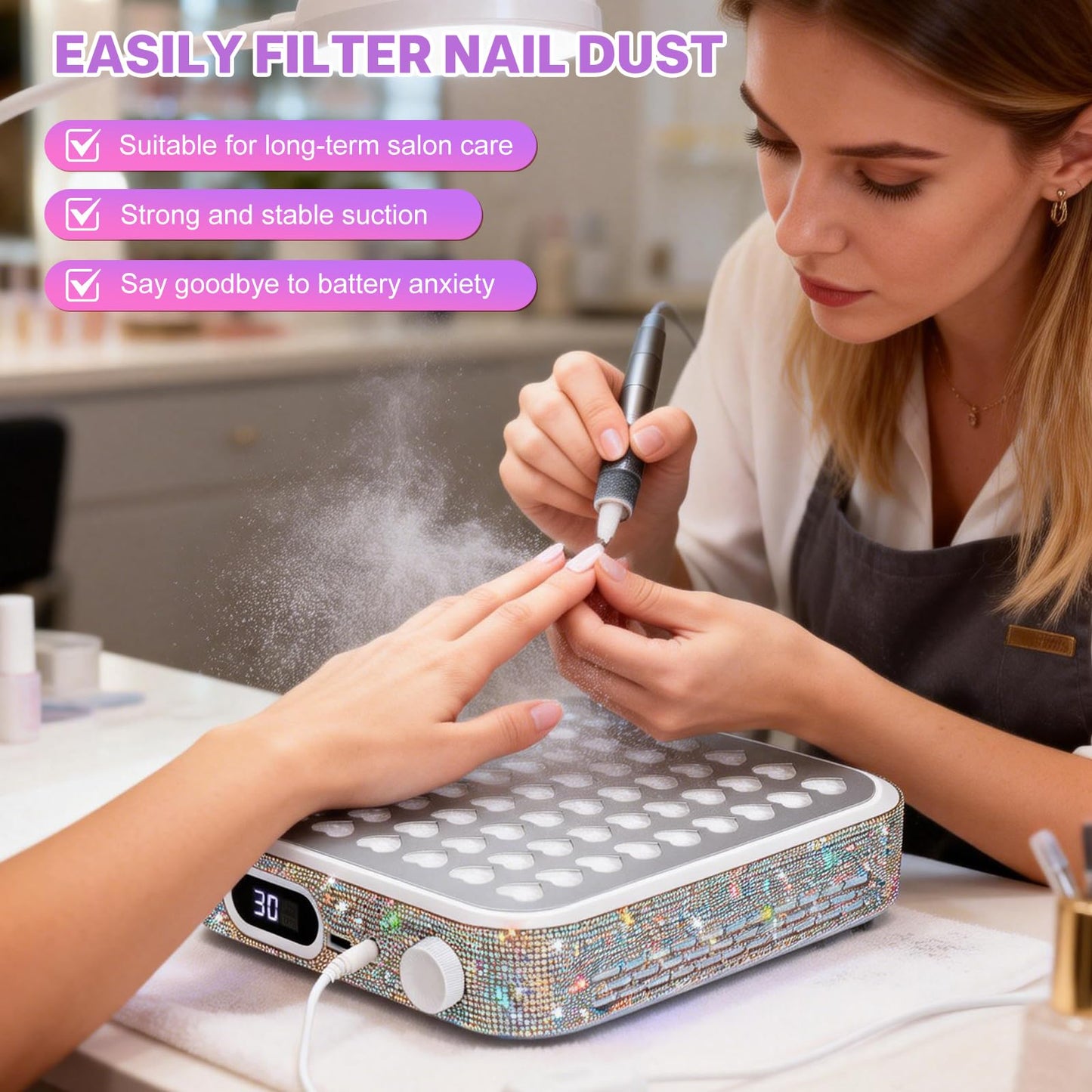 Nail Dust Collector - Nail Fan Dust Collector Compact Salon Tool for Acrylic Nails Polishing, Nail Salon Home (White)