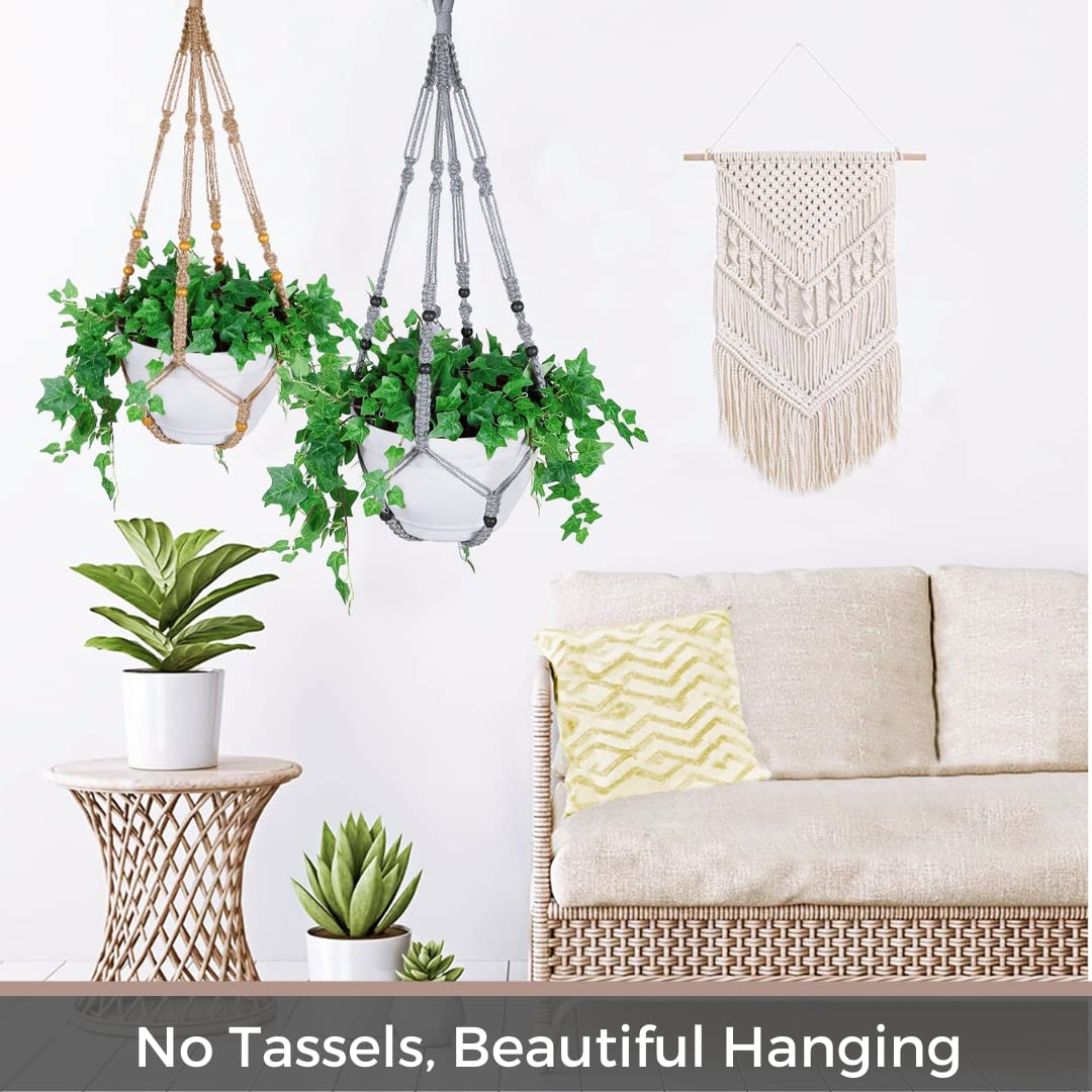 Shineloha 2 Pack 43 Inches Macrame Planter Hanger Large for 12 inch Pot + Swag Hook (Extra Long & Big) | Large Hanging Planter for Indoor Plants | No Tassel, Cotton Rope, No Pot/Plant Included