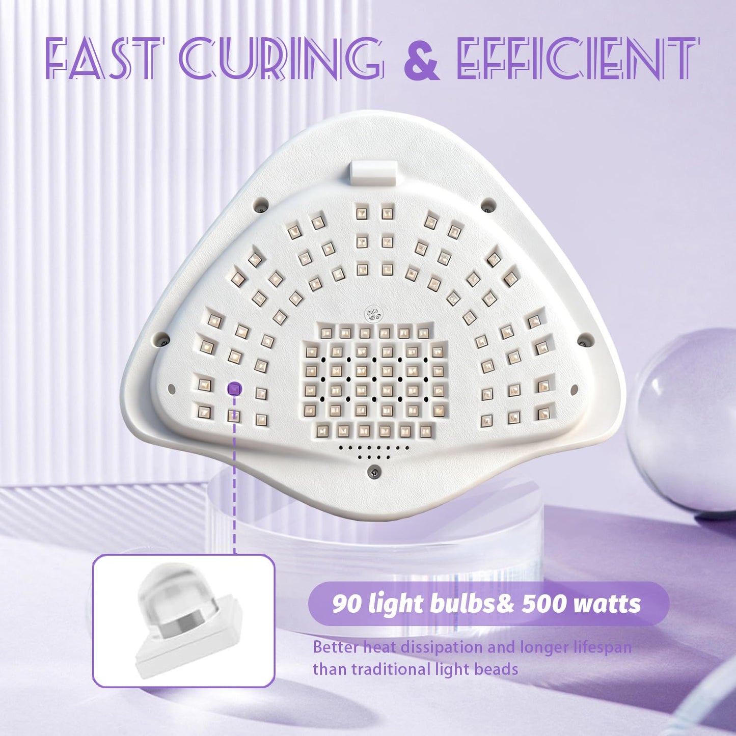 500W UV LED Nail Lamp, 90 LEDs Gel Nail Dryer for Fast Curing with LCD Display, 4 Timer Settings & Auto Sensor, Salon-Grade Nail Light for Home and Nail Salon Use