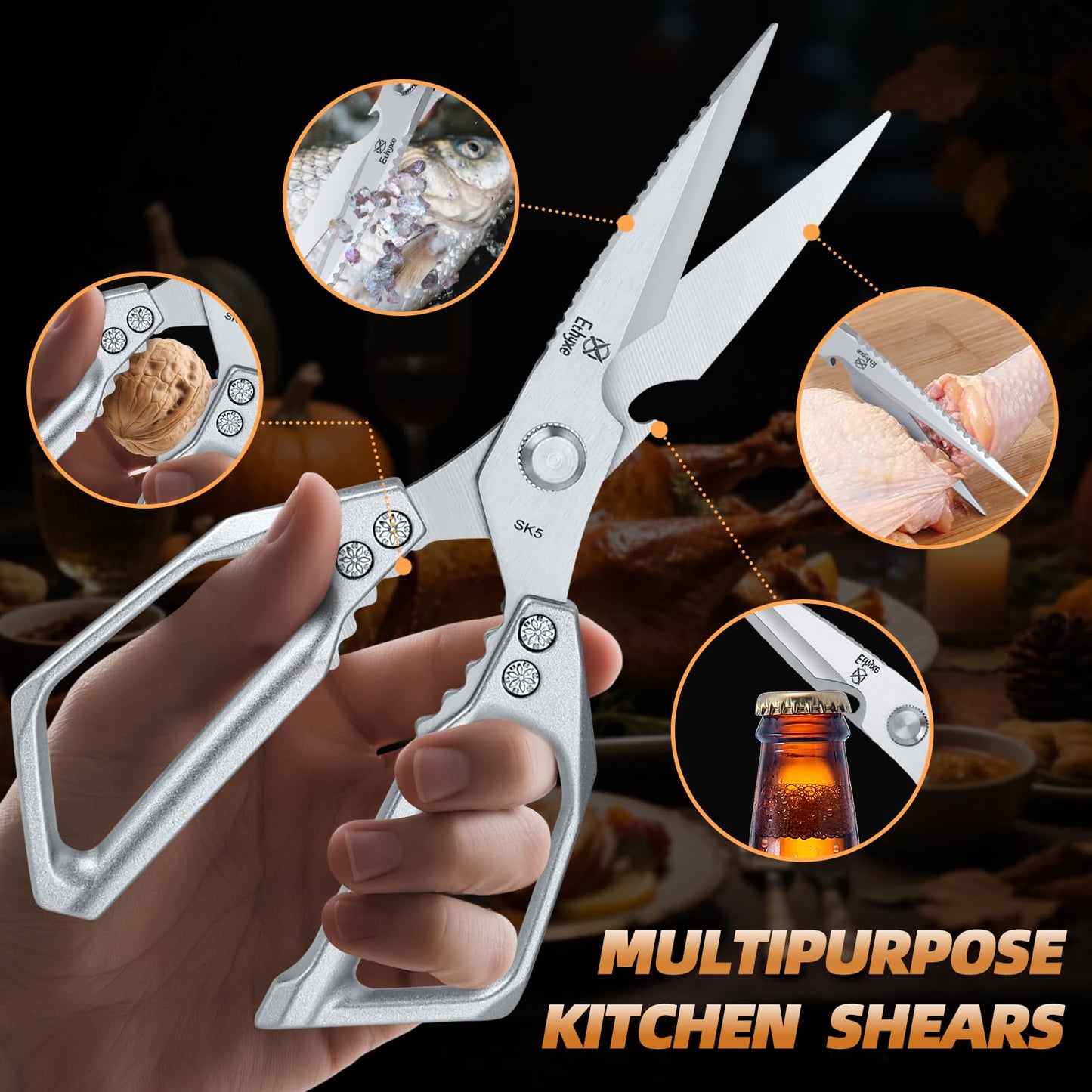 Ethyxe Kitchen Scissors Set - Heavy Duty Japanese Style, Dishwasher Safe, All Purpose Meat Cutting Shears, Sharp Food Scissors for Chicken Bones, Turkey, Fish & Vegetables