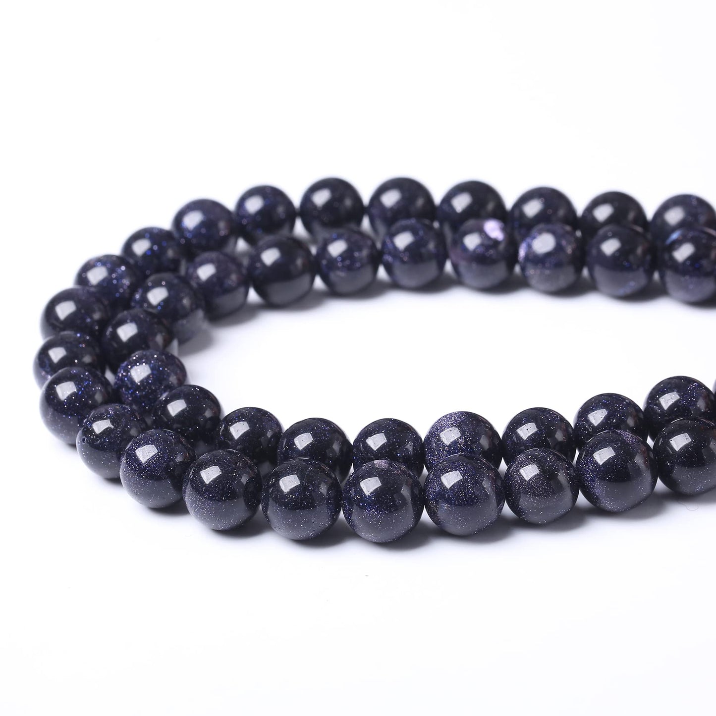 10MM Blue Sand Round Loose Beads Natural Gem Beads Crystal Energy Stone Beads for Jewelry Making DIY Bracelet Necklace