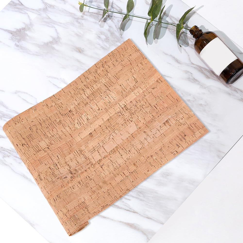 CALFOVERA Natural Cork Sewing PU Leather Fabric Sheets by The Yard 48.98 x 8.03 inch Sandy Brown Textured Embellished Craft Sheet Roll for Earrings and Other HandCrafts DIY Projects