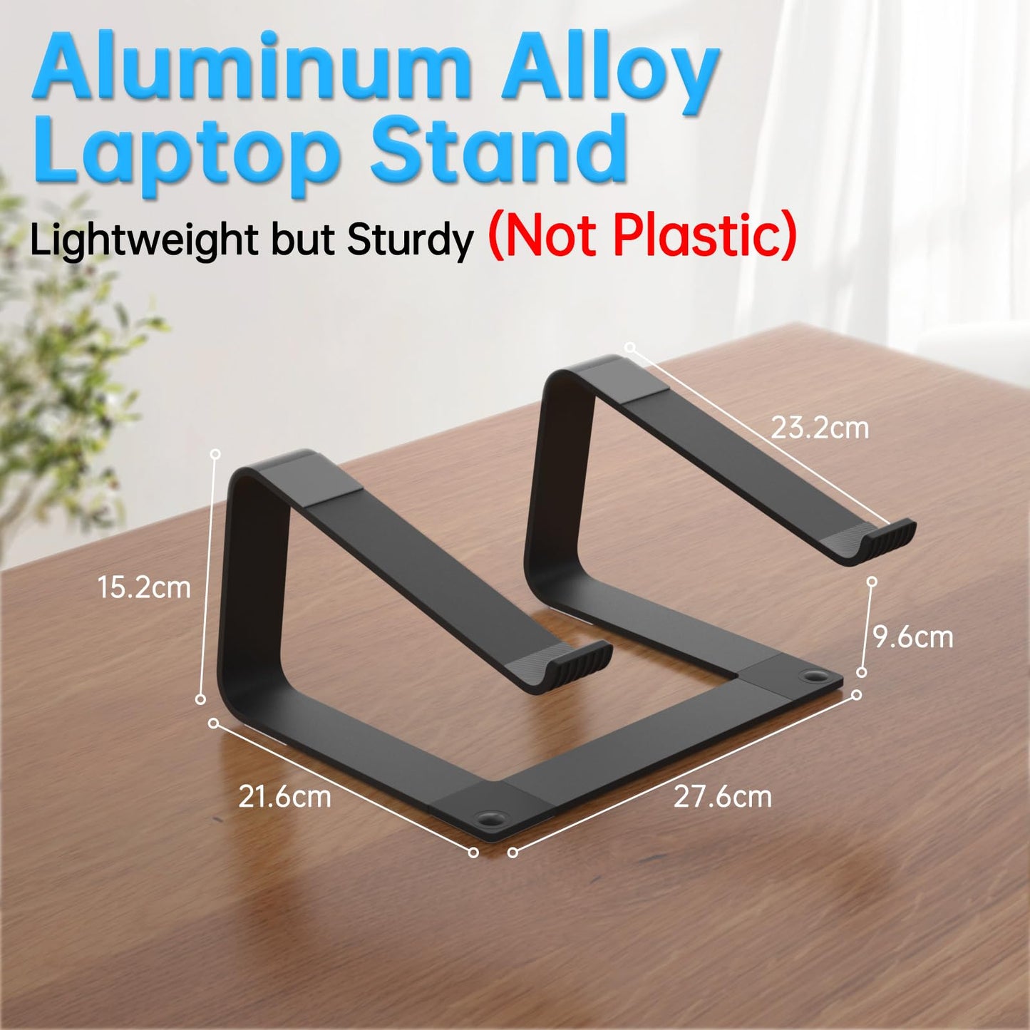 GleYo Laptop Stand for Desk Portable Computer Riser Metal Notebook Holder Printer Stand Office Desk Accessories Compatible with MacBook Air, Pro, Dell, HP, Lenovo and All 10-16" Laptops, Black